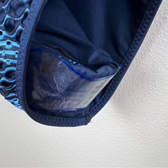 Becca Swimsuit One Piece Crochet Plunge Neck Blue and black Size XS New - Picture 6 of 7